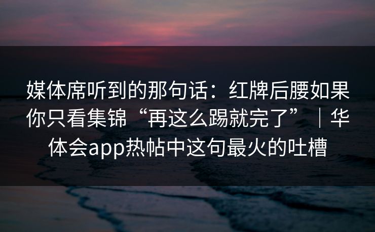 媒体席听到的那句话：红牌后腰如果你只看集锦“再这么踢就完了”｜华体会app热帖中这句最火的吐槽